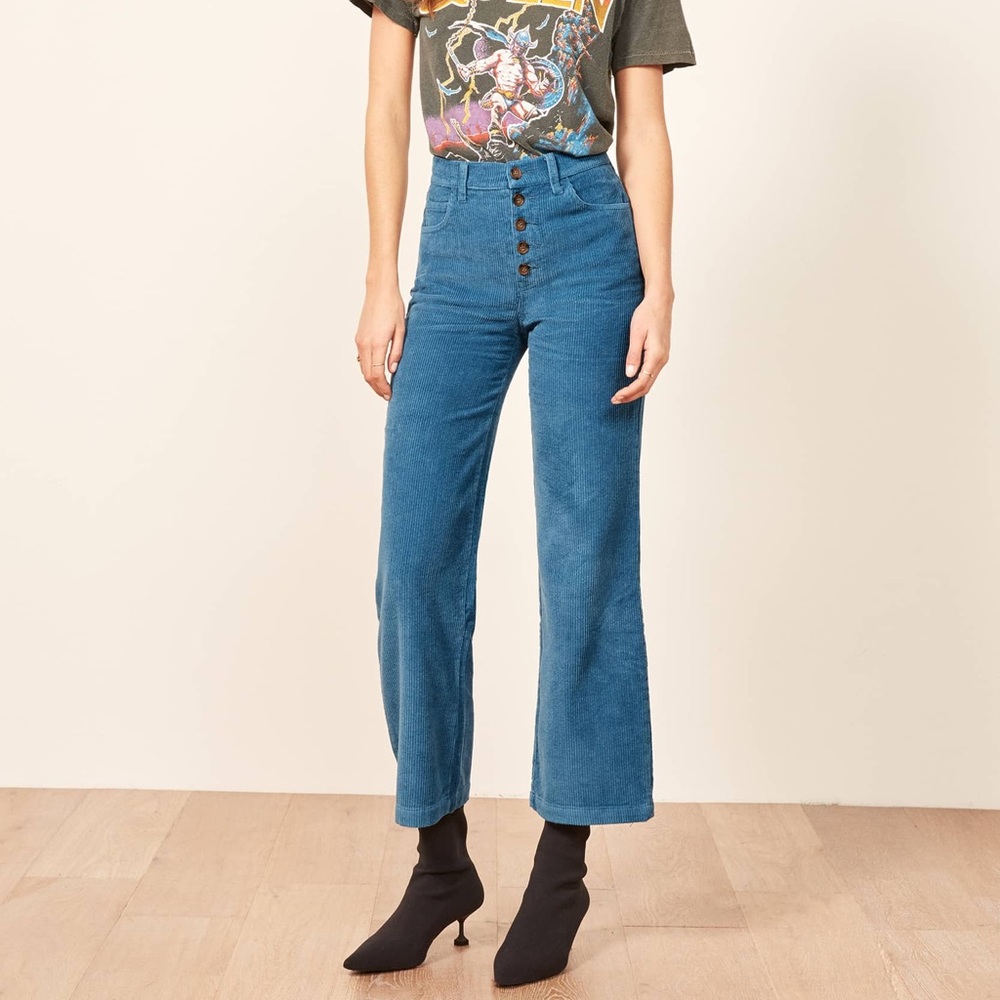 Reformation Blue Austin Corduroy Pants